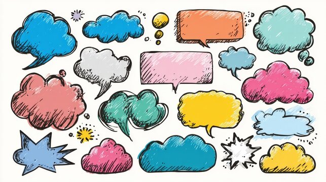 Colorful Speech Bubbles and Comic-Style Clouds Create a Vibrant Visual Design for Storytelling or Communication Themes - Powered by Adobe