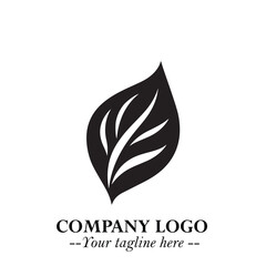 Obraz premium Leaf Logo Symbol Black on White Background in Elegant Minimalist Vector Design for Eco Branding