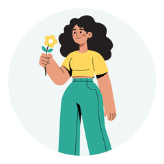 Girl holding A Flower  PNG file on transparent background.