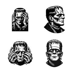 Frankenstein Portraits Illustration Set in Black and White