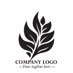 Leaf Logo Symbol Black on White Background in Elegant Minimalist Vector Design for Eco Branding