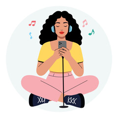 Meditating with Peaceful Music PNG file on transparent background.