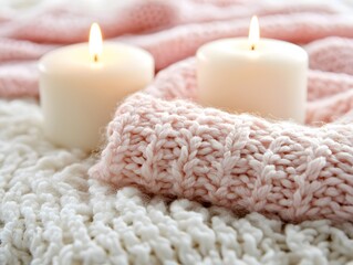Cozy Candles and Knitted Textures, Warm Winter Scene