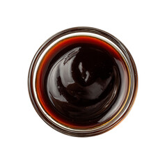 Dark Brown Sweet Sauce in Glass Bowl top view on transparent background
