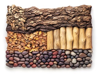 Autumnal Nature Collage, Bark, Leaves, Wood, Stones