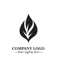 Leaf Logo Symbol Black on White Background in Elegant Minimalist Vector Design for Eco Branding