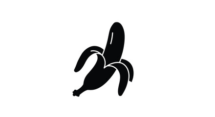 Bold black silhouette of a peeled banana symbolizing healthy eating and tropical fruit silhouette
