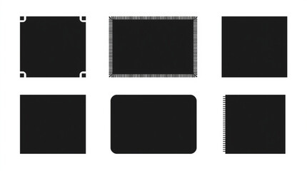 Set of Black Rectangles and Squares on White Background – Minimalist Geometric Vector Design with Rounded and Sharp Corner Shapes