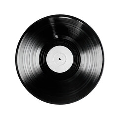 Obraz premium A pristine black vinyl record with a blank white label, centered and sharply focused against a pure black background