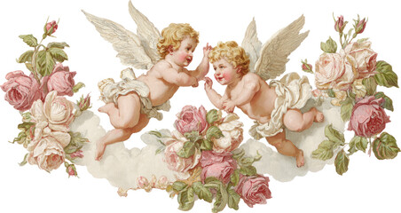 Two Playful Vintage Cherubs With