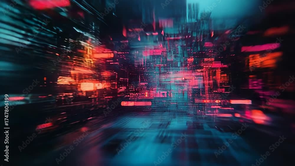 Wall mural digital data stream passing through abstract cyberspace background