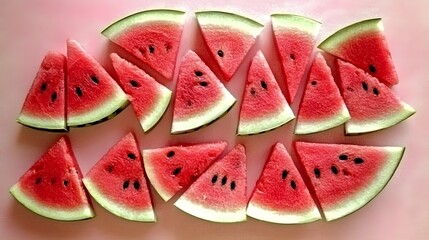 Fresh watermelon slices on a pink background food photography concept