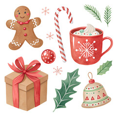Watercolor Christmas elements set &ndash; festive isolated PNG pack