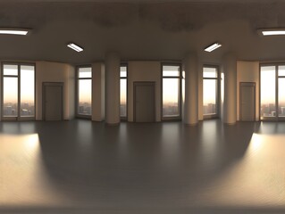 Empty Modern Office Space 360 Panorama Sunrise City View