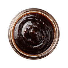 Dark Brown Sweet Sauce in Glass Bowl top view on transparent background