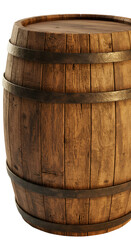 Obraz premium Isolated Wooden Barrel with Metal Bands Realistic 3D Render