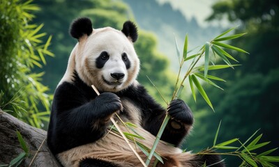 Relaxed panda eating bamboo