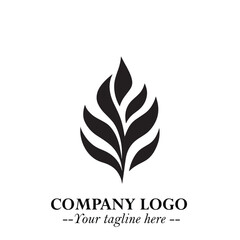 Leaf Logo Symbol Black on White Background in Elegant Minimalist Vector Design for Eco Branding