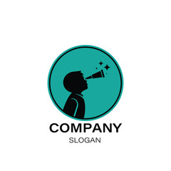 Vector art of silhouette of a child looking through a telescope, symbolizing curiosity, discovery, and future aspirations, with a company slogan below