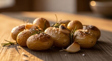 Roasted potatoes, rosemary, garlic, sunlight