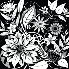 Obraz premium Black and white abstract floral background 