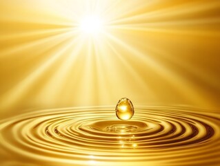 Golden Liquid Drop Ripples Sun Rays Abstract Background