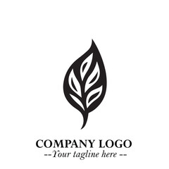 Obraz premium Leaf Logo Symbol Black on White Background in Elegant Minimalist Vector Design for Eco Branding