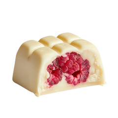 Delicious one White Chocolate Candy with Raspberry on transparent background