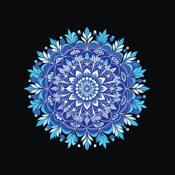  Floral Mandala Pattern in Blacke, vector illustration