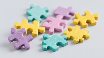 Fototapeta premium A colorful jigsaw puzzle with a yellow piece in the middle