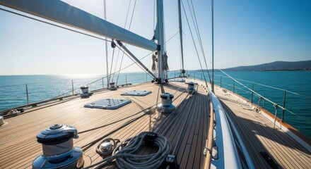 Sailing yacht deck, sunny day at sea