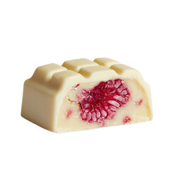 Delicious one White Chocolate Candy with Raspberry on transparent background