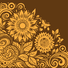 Ethnic Sunflower Motif in Golden Brown Shades