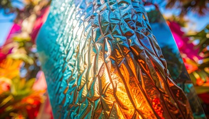 Vibrant Wavy Glass Texture with Reflections and Iridescent Light Abstract Background