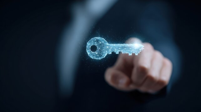 A man is pointing at a key on a computer screen