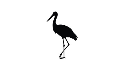 Elegant silhouette of a standing stork bird in profile symbolizing nature and wildlife gracefully isolated silhouette