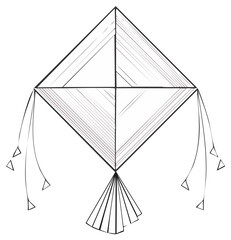 Whimsical Outline of a Kite with Geometric Design and Flowing Ribbons, Ready to Fly in the Wind