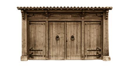 Photo Antique Wooden Gate with Metal Handles Isolated on Black