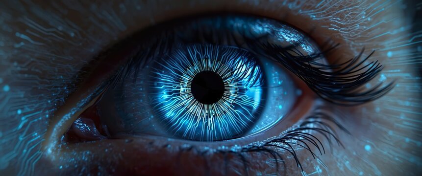 Close Up of eye with network connection hologram