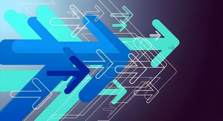 Abstract blue arrow glowing with lighting and line grid on blue background technology hi-tech concept, wallpaper