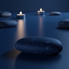 Serene Spa Stones and Candles,  Tranquil Blue Scene