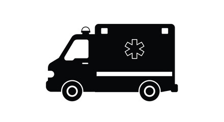 Black silhouette ambulance icon medical emergency vehicle with star of life symbol side view transport silhouette
