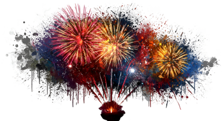Isolated Realistic Fireworks Display Festive Celebration