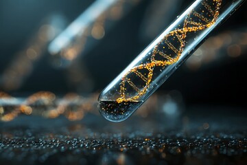 Reflection of DNA structure in clear liquid in a test tube