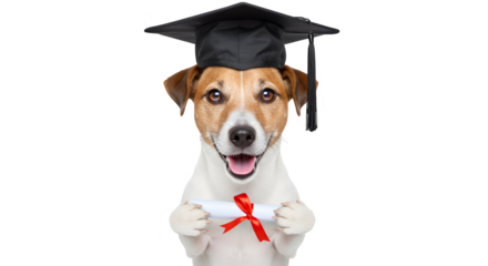 Photo Dog Graduation Cap Holding Diploma Realistic White Background