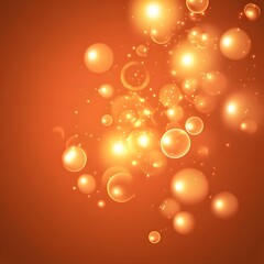 Abstract Orange Gold Bokeh Lights Background, Sparkling Glowing Bubbles Festive Design