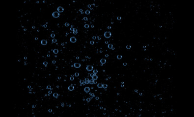 Blue water bubbles rising on black background, ideal for freshness, skincare, soda drink, or underwater concept. Perfect texture for advertising, background, and design projects.