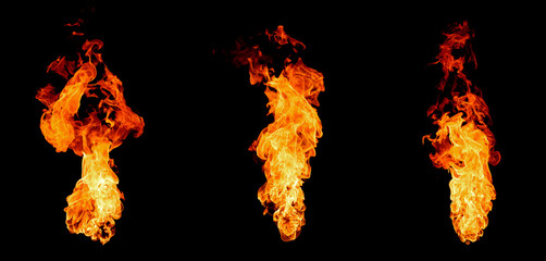 Realistic fire flames isolated on black background, perfect for design, heat, danger, or energy concept. Ideal for advertising, visual effects, and creative digital artwork.