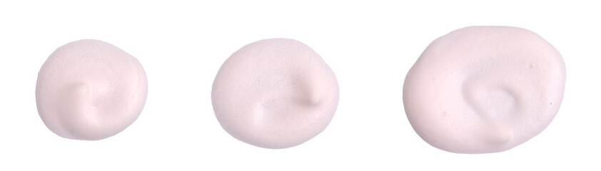 Set of creamy foam texture isolated on white background, perfect for skincare, facial cleanser, or cosmetic product advertising. Ideal for beauty brands and product packaging design.