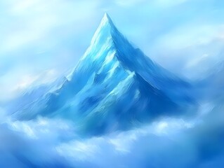 Majestic Blue Ice Mountain Peak Above Clouds Fantasy Art